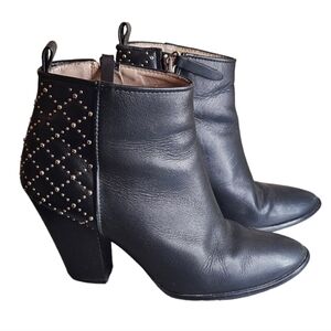 Zara black Studded Women's bootie Shoes 3.5" Chunk Heel Zipper Closure EU 39